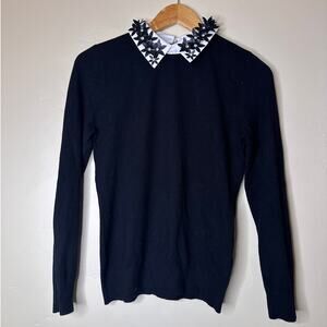 Sioni Milano Sweater Black 3D Flower Applique Luxury Statement Glam SMALL.